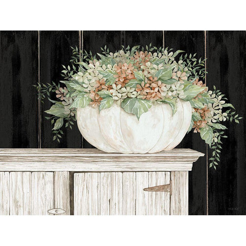 Fall Floral Pumpkin  White Modern Wood Framed Art Print by Jacobs, Cindy