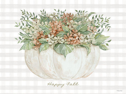 Happy Fall Pumpkin Floral White Modern Wood Framed Art Print with Double Matting by Jacobs, Cindy