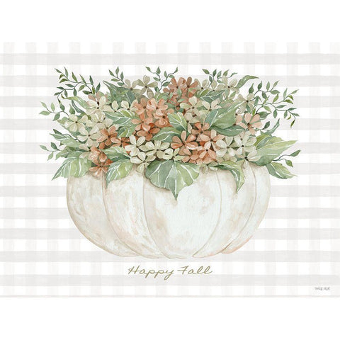 Happy Fall Pumpkin Floral White Modern Wood Framed Art Print by Jacobs, Cindy