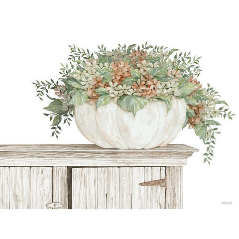 Fall Floral Pumpkin (white) Gold Ornate Wood Framed Art Print with Double Matting by Jacobs, Cindy