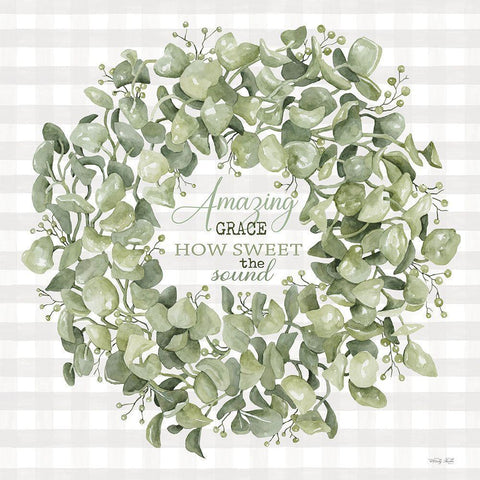 Amazing Grace Wreath White Modern Wood Framed Art Print with Double Matting by Jacobs, Cindy