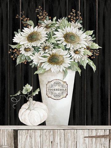 Fall Sunflowers I White Modern Wood Framed Art Print with Double Matting by Jacobs, Cindy