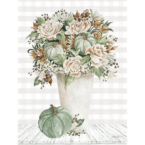 Fall Floral with Pumpkins I White Modern Wood Framed Art Print by Jacobs, Cindy