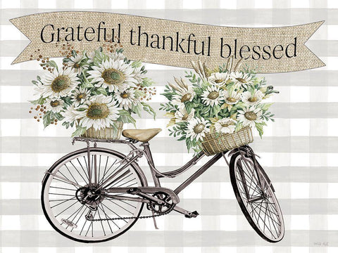 Grateful-Thankful-Blessed Bicycle White Modern Wood Framed Art Print with Double Matting by Jacobs, Cindy