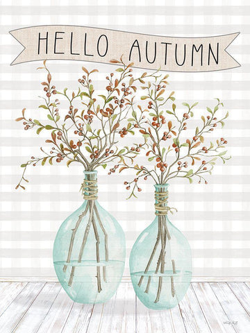 Hello Autumn White Modern Wood Framed Art Print with Double Matting by Jacobs, Cindy