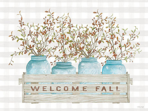 Welcome Fall Jars Black Ornate Wood Framed Art Print with Double Matting by Jacobs, Cindy