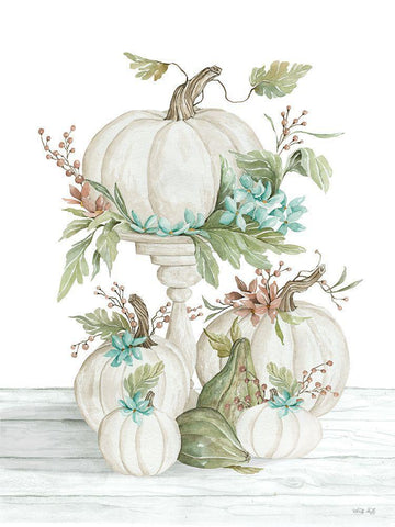 Pretty Pumpkins White Modern Wood Framed Art Print with Double Matting by Jacobs, Cindy