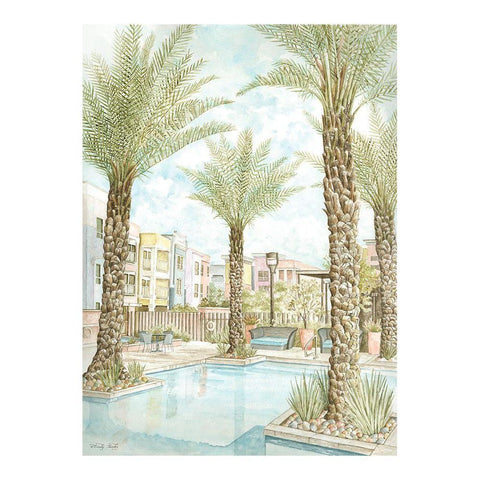 Pool and Palms Gold Ornate Wood Framed Art Print with Double Matting by Jacobs, Cindy