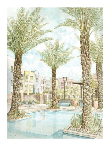 Pool and Palms White Modern Wood Framed Art Print with Double Matting by Jacobs, Cindy