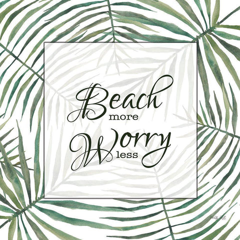 Beach More-Worry Less Gold Ornate Wood Framed Art Print with Double Matting by Jacobs, Cindy