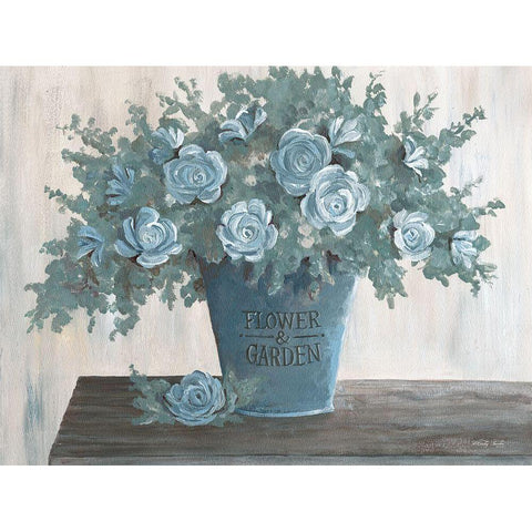 Steel Blue Floral II White Modern Wood Framed Art Print by Jacobs, Cindy