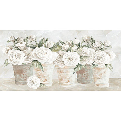 Potted Roses White Modern Wood Framed Art Print by Jacobs, Cindy