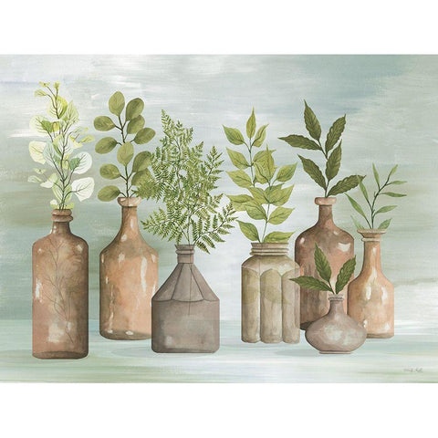 Greenery in Bottles I Black Modern Wood Framed Art Print with Double Matting by Jacobs, Cindy