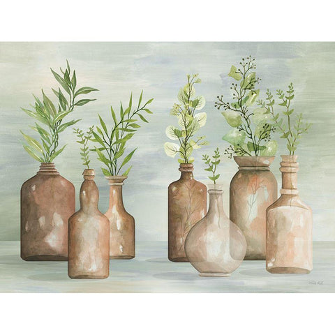 Greenery in Bottles II White Modern Wood Framed Art Print by Jacobs, Cindy