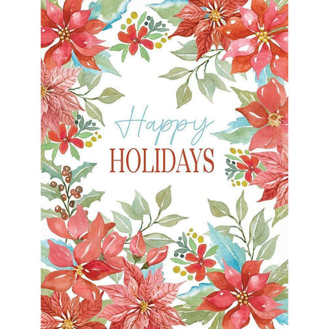 Happy Holidays Poinsettias Gold Ornate Wood Framed Art Print with Double Matting by Jacobs, Cindy