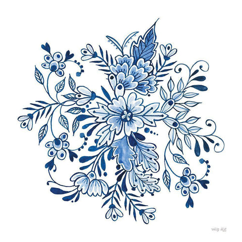 Blue And White Flowers White Modern Wood Framed Art Print by Jacobs, Cindy