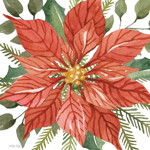 Red Poinsettia Gold Ornate Wood Framed Art Print with Double Matting by Jacobs, Cindy