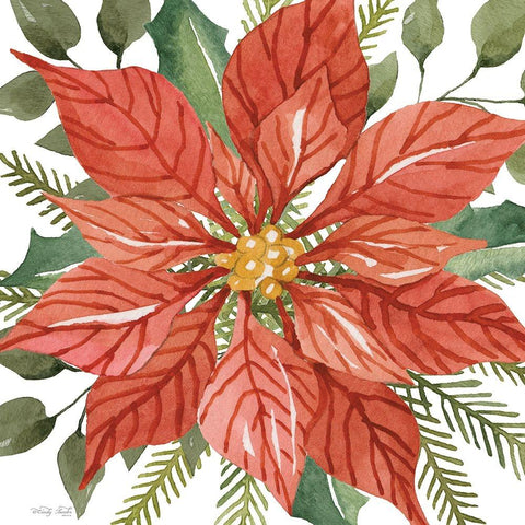 Red Poinsettia White Modern Wood Framed Art Print by Jacobs, Cindy