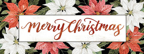 Merry Christmas Poinsettias Black Ornate Wood Framed Art Print with Double Matting by Jacobs, Cindy