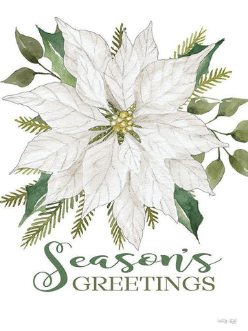 Seasons Greetings Poinsettia White Modern Wood Framed Art Print with Double Matting by Jacobs, Cindy