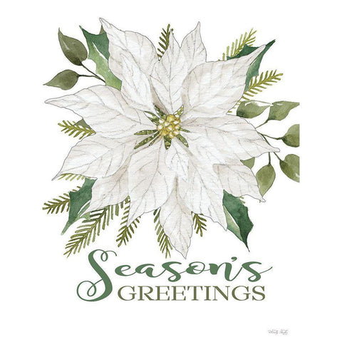 Seasons Greetings Poinsettia Gold Ornate Wood Framed Art Print with Double Matting by Jacobs, Cindy