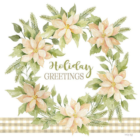 Holiday Greetings Wreath White Modern Wood Framed Art Print by Jacobs, Cindy