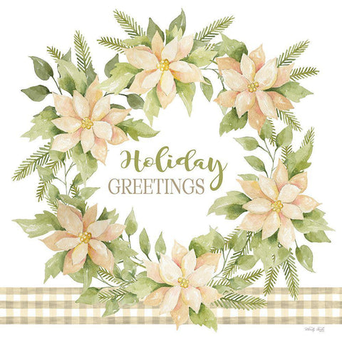 Holiday Greetings Wreath White Modern Wood Framed Art Print with Double Matting by Jacobs, Cindy