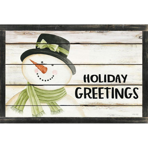 Holiday Greetings Snowman White Modern Wood Framed Art Print by Jacobs, Cindy