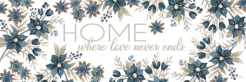 HOME - Where Love Never Ends White Modern Wood Framed Art Print with Double Matting by Jacobs, Cindy