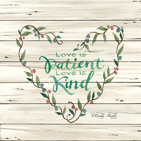 Love is Patient Heart Wreath Black Modern Wood Framed Art Print by Jacobs, Cindy