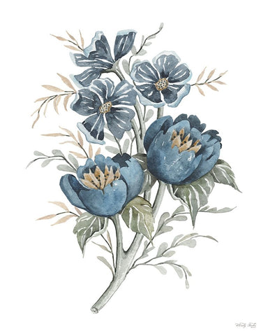 Blue Botanical Peonies Black Ornate Wood Framed Art Print with Double Matting by Jacobs, Cindy