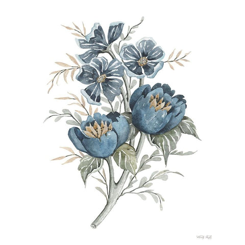 Blue Botanical Peonies Black Modern Wood Framed Art Print with Double Matting by Jacobs, Cindy