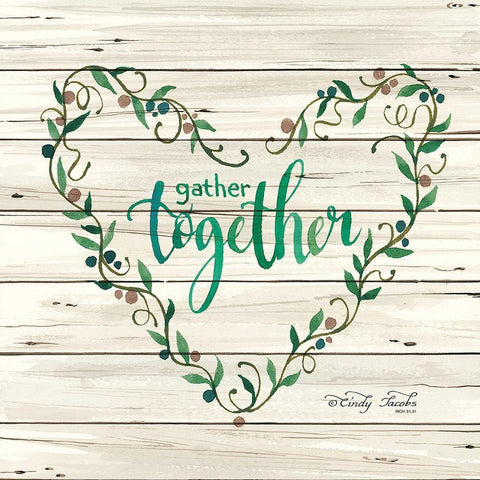 Gather Together Heart Wreath Black Ornate Wood Framed Art Print with Double Matting by Jacobs, Cindy