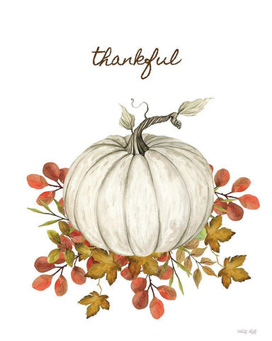 Thankful Pumpkin White Modern Wood Framed Art Print with Double Matting by Jacobs, Cindy