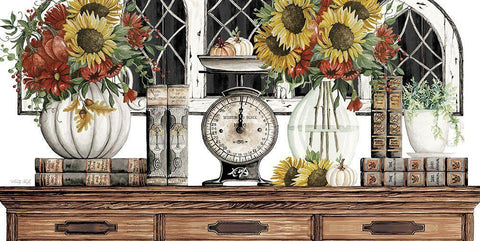 Fall Sunflowers Black Ornate Wood Framed Art Print with Double Matting by Jacobs, Cindy