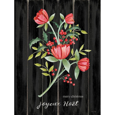 Merry Christmas Floral White Modern Wood Framed Art Print by Jacobs, Cindy