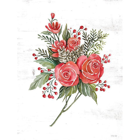 Rose Christmas Botanical White Modern Wood Framed Art Print by Jacobs, Cindy