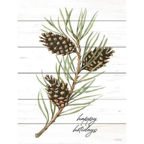 Happy Holidays Pine Cones Black Modern Wood Framed Art Print with Double Matting by Jacobs, Cindy