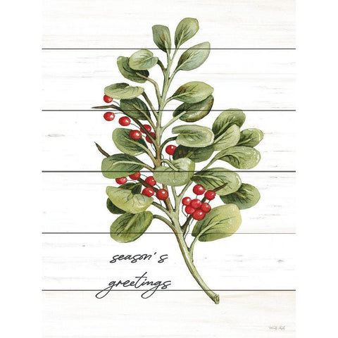 Seasons Greetings Greenery White Modern Wood Framed Art Print by Jacobs, Cindy