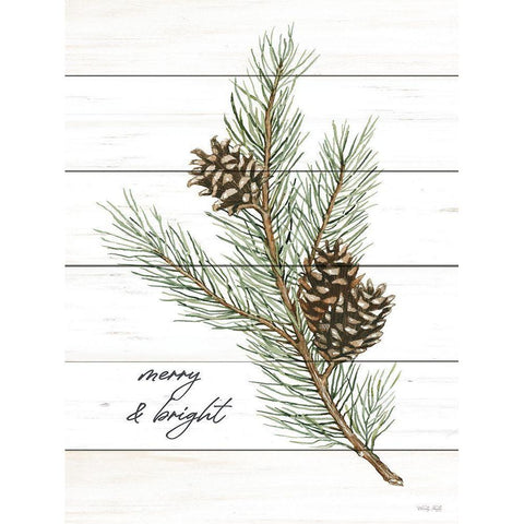 Merry And Bright Pine Cones White Modern Wood Framed Art Print by Jacobs, Cindy