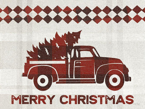 Merry Christmas Truck    White Modern Wood Framed Art Print with Double Matting by Jacobs, Cindy