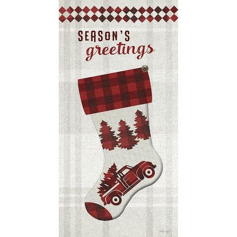 Seasons Greetings Stocking    White Modern Wood Framed Art Print by Jacobs, Cindy