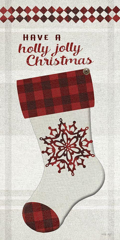 Holly Jolly Christmas Stocking   Black Ornate Wood Framed Art Print with Double Matting by Jacobs, Cindy