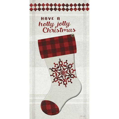 Holly Jolly Christmas Stocking   White Modern Wood Framed Art Print by Jacobs, Cindy