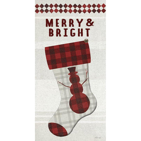 Merry And Bright Stocking    Black Modern Wood Framed Art Print with Double Matting by Jacobs, Cindy