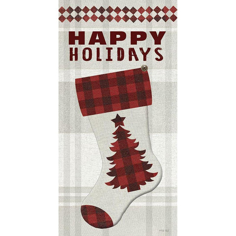 Happy Holidays Stocking   Black Modern Wood Framed Art Print with Double Matting by Jacobs, Cindy