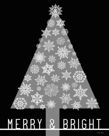 Merry And Bright Christmas Tree    White Modern Wood Framed Art Print with Double Matting by Jacobs, Cindy