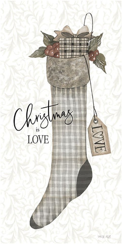 Christmas is Love Stocking Black Ornate Wood Framed Art Print with Double Matting by Jacobs, Cindy