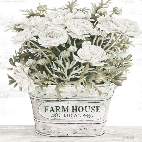 Farm House Flowers White Modern Wood Framed Art Print with Double Matting by Jacobs, Cindy