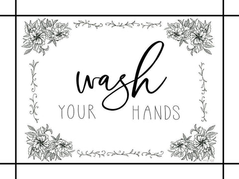 Wash Your Hands Black Ornate Wood Framed Art Print with Double Matting by Jacobs, Cindy